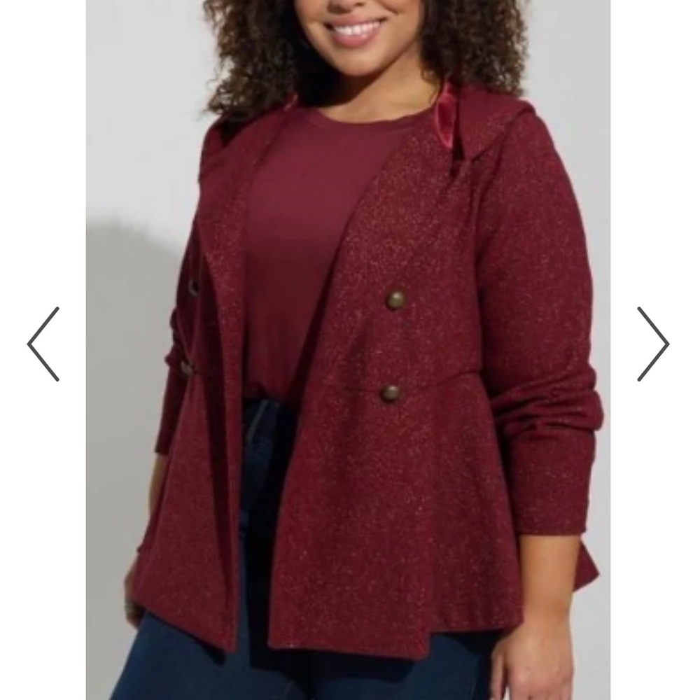 Women's Sparkle Hooded Peacoat Jacket - Burgundy